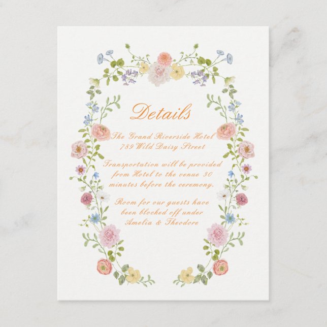 Romantic Pastel Floral Wedding Details Card Begleitkarte (Vorderseite)