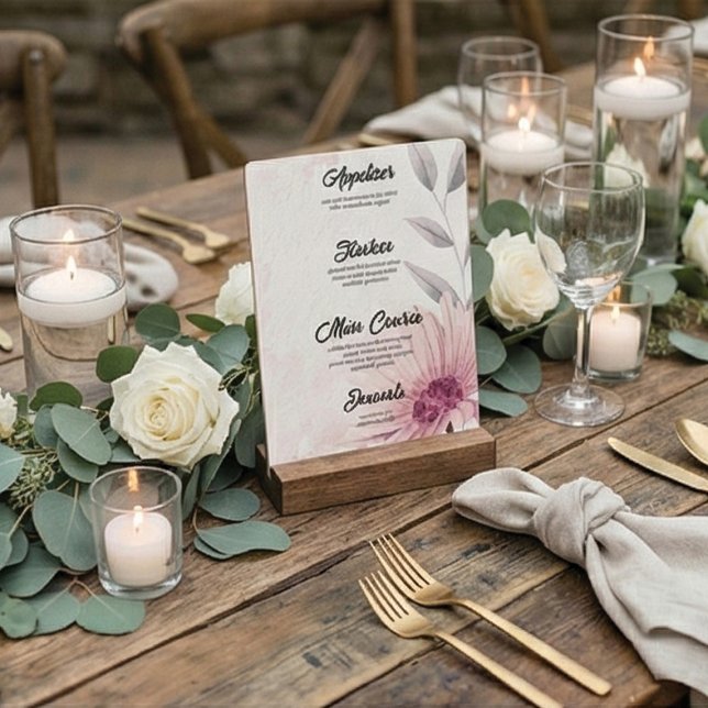 Romantic Pastel Purple Daisy Wedding Menu Menükarte (Von Creator hochgeladen)