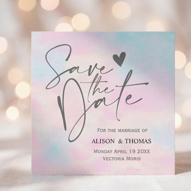 Romantic Pastel Save The Dates – Soft Pink & Blue  (#SaveTheDate
#CalligraphyWedding
#MinimalWedding
#RomanticWedding
#ElegantStationery
#ModernBride
)