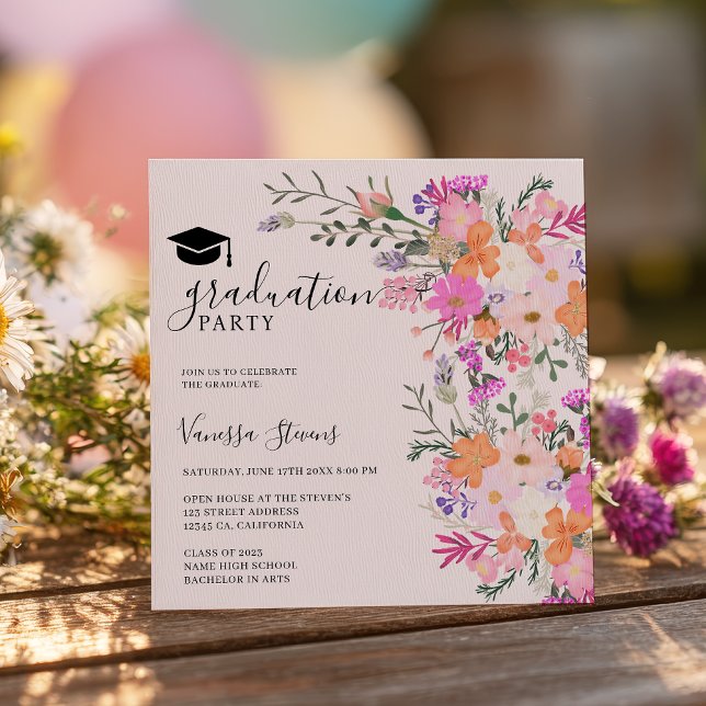 Romantic pastel wildflowers spring graduation einladung (Romantic pastel wildflowers spring graduation invitation)