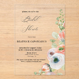 Romantic Peach Coral Floral Bridal Shower  Acryleinladungen