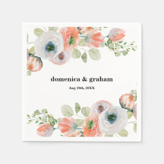 Romantic Peach Coral Floral Wedding  Serviette