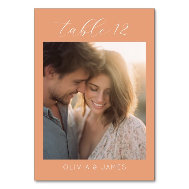 Romantic Peach Elegant Photo Tischnummer (Vorderseite)