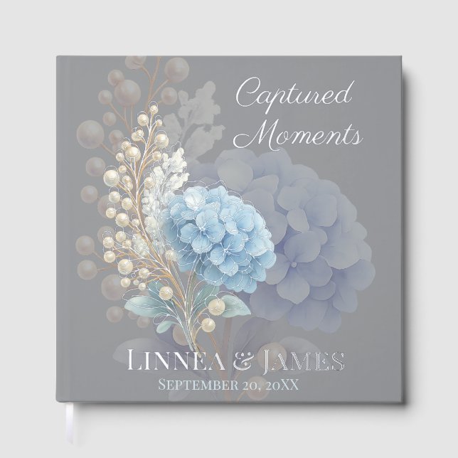 Romantic Pearl Hydrangea Blue Waterercolor Wedding Gästebuch (Vorderseite)