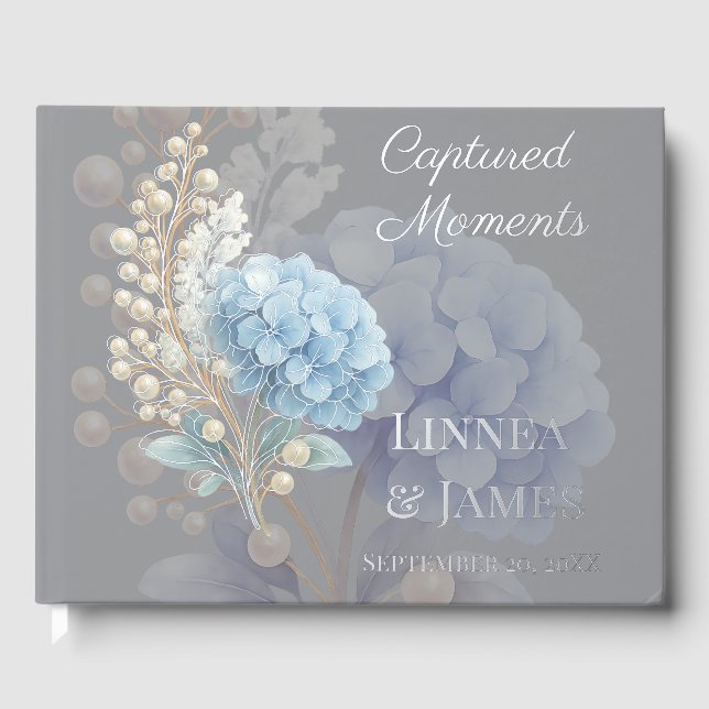 Romantic Pearl Hydrangea Blue Waterercolor Wedding Gästebuch (Vorderseite)