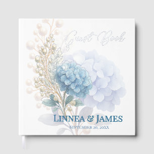 Romantic Pearl Hydrangea Blue Waterercolor Wedding Gästebuch