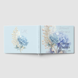 Romantic Pearl Hydrangea Blue Waterercolor Wedding Gästebuch
