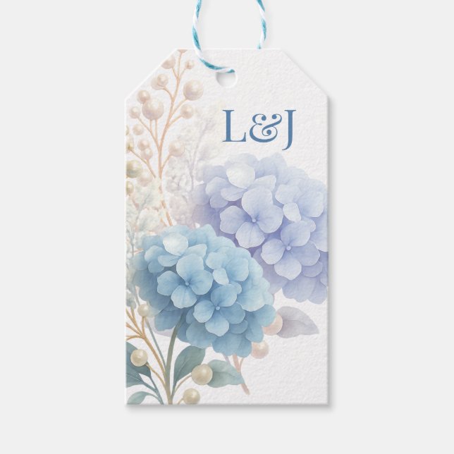Romantic Pearl Hydrangea Blue Waterercolor Wedding Geschenkanhänger (Vorderseite)