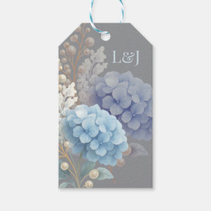 Romantic Pearl Hydrangea Blue Waterercolor Wedding Geschenkanhänger