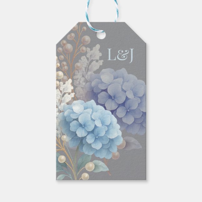 Romantic Pearl Hydrangea Blue Waterercolor Wedding Geschenkanhänger (Vorderseite)