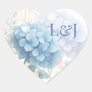 Romantic Pearl Hydrangea Blue Waterercolor Wedding Herz-Aufkleber