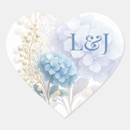 Romantic Pearl Hydrangea Blue Waterercolor Wedding Herz-Aufkleber