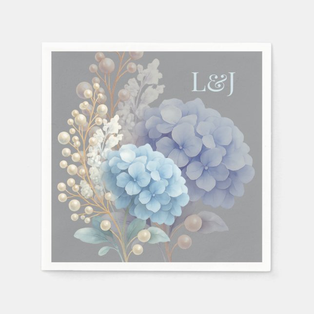 Romantic Pearl Hydrangea Blue Waterercolor Wedding Serviette (Vorderseite)