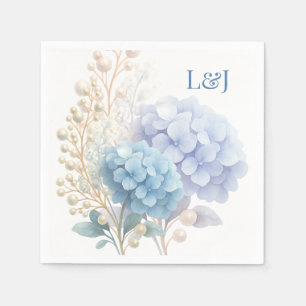 Romantic Pearl Hydrangea Blue Waterercolor Wedding Serviette