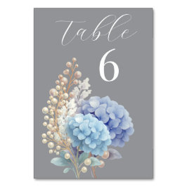 Romantic Pearl Hydrangea Blue Waterercolor Wedding Tischnummer