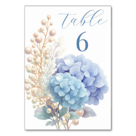 Romantic Pearl Hydrangea Blue Waterercolor Wedding Tischnummer