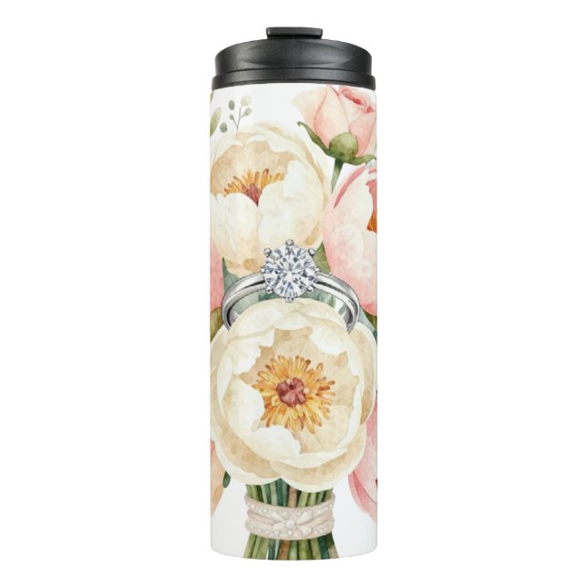 Romantic Peony Bouquet with Diamond Ring Thermosbecher (Vorderseite)