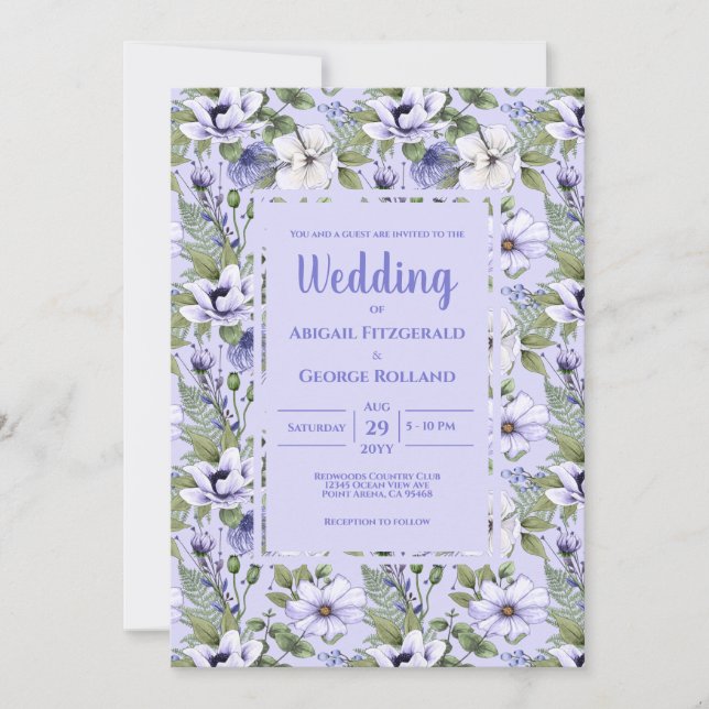 Romantic Periwinkle Floral Lavender Wedding Einladung (Vorderseite)