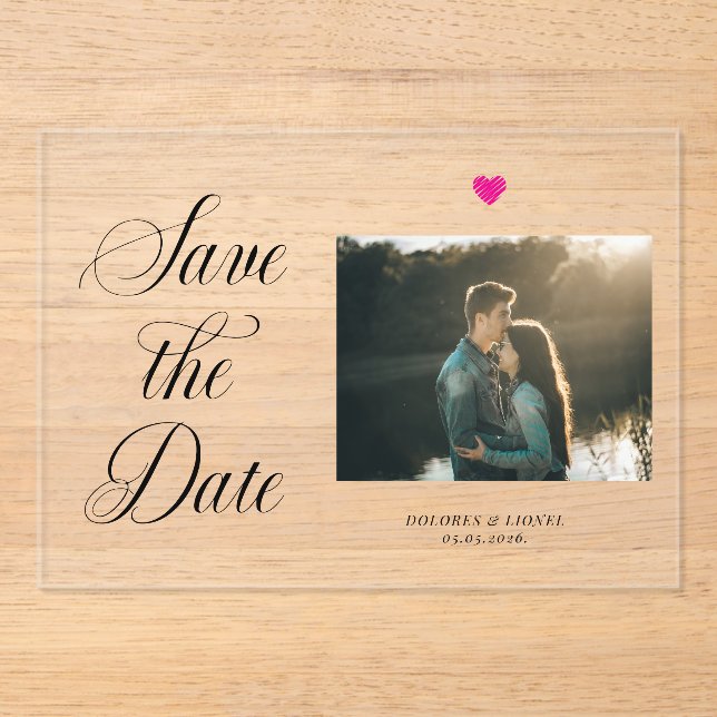 Romantic Photo Save the Date Acryleinladungen (Vorderseite)