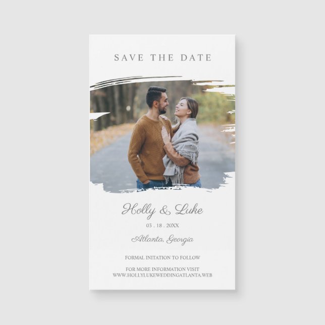 Romantic Photo & Simulated Brush for Save the Date Magnetkarte (Vorderseite)