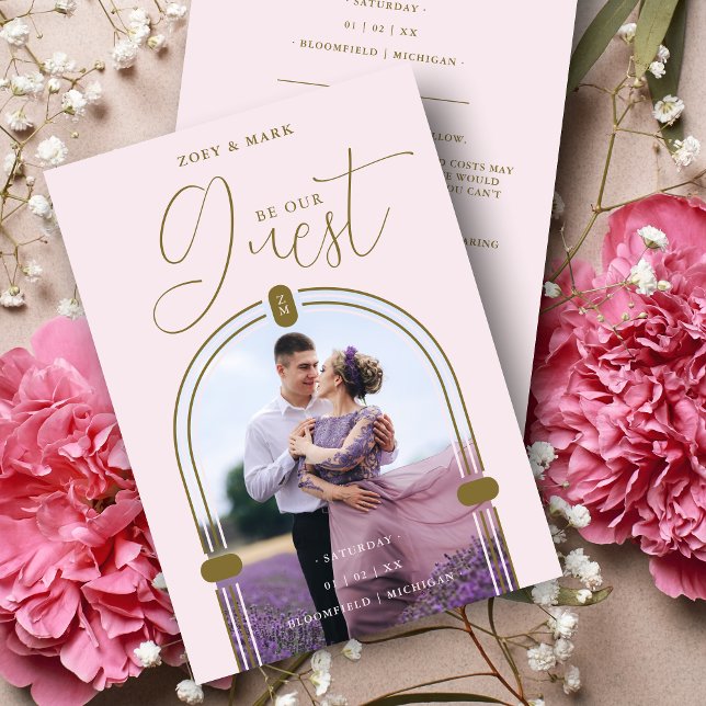 Romantic Pink Arch Photo & Initials QR Code  Save The Date (Romantic Pink Arch Photo & Initials QR Code Save the Date Card with Envelope.)