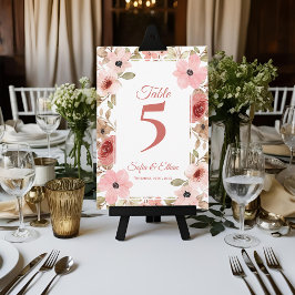 Romantic Pink Blush Floral Wedding Table Number Dankeskarte