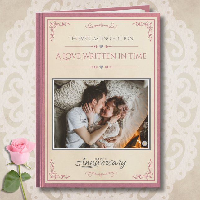 Romantic Pink Cream Vintage Storybook Anniversary Karte (Celebrate your anniversary with a card that is as unique as your journey together)
