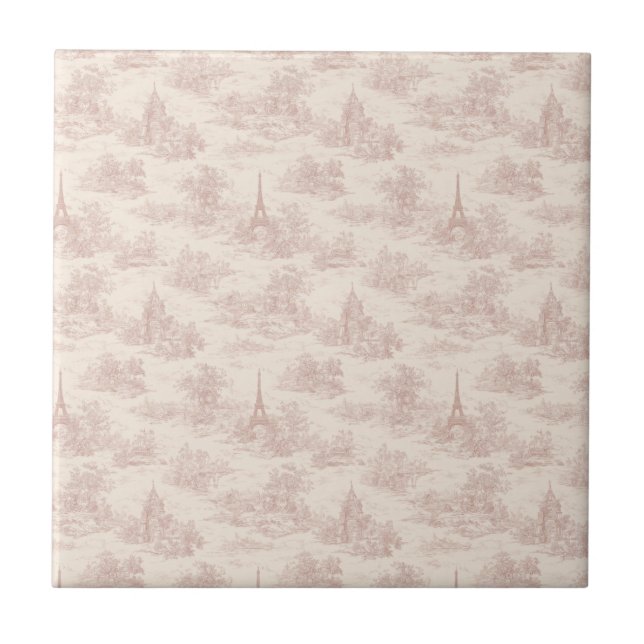 Romantic Pink French Toile Countryside Pattern (1) Fliese (Vorderseite)