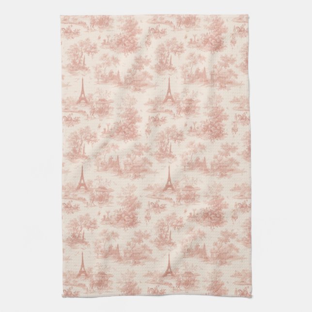 Romantic Pink French Toile Countryside Pattern (2) Geschirrtuch (Vertikal)