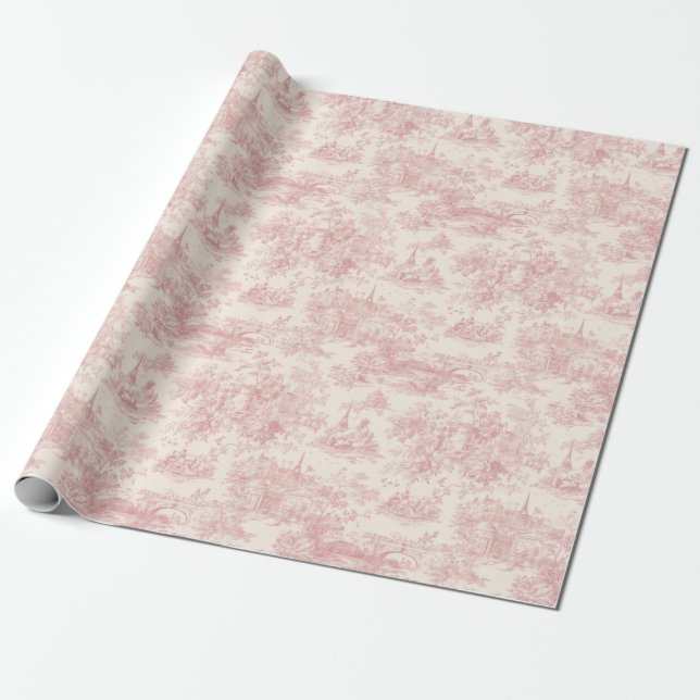Romantic Pink French Toile Countryside Pattern (4) Geschenkpapier (Ungerollt)