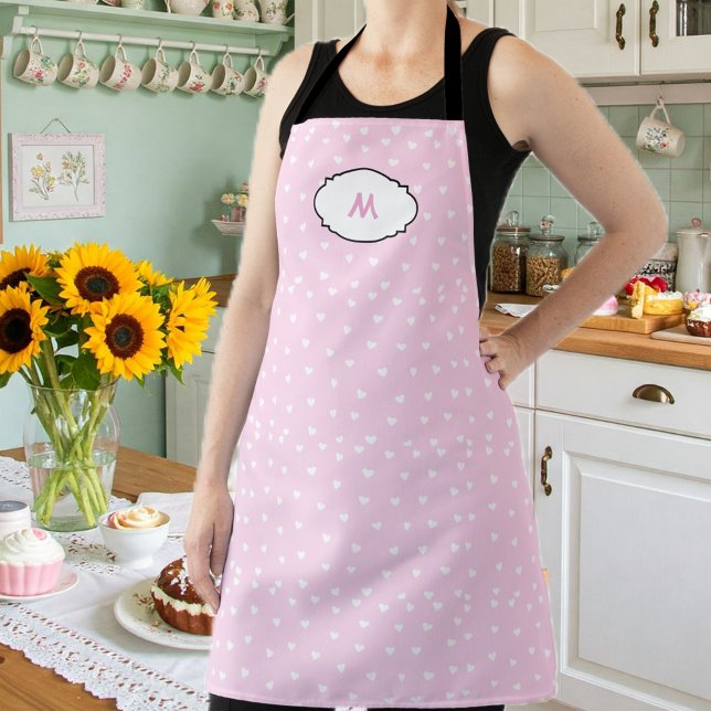 Romantic Pink Heart Apron with Initial Schürze (Von Creator hochgeladen)