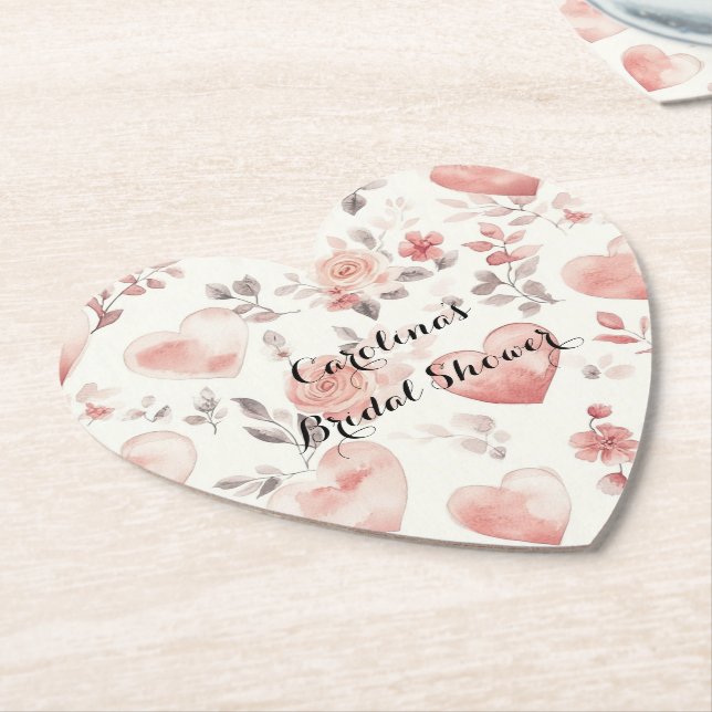 Romantic Pink Hearts Roses Floral Bridal Shower Untersetzer (angewinkelt)