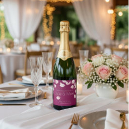 Romantic Pink Petals Custom Champagne Label
