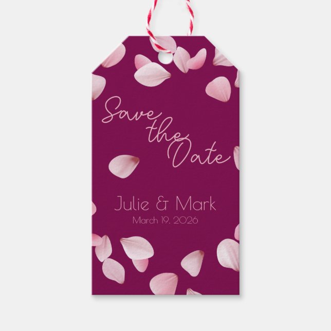 Romantic Pink Petals Save the Date Wedding  Geschenkanhänger (Vorderseite)