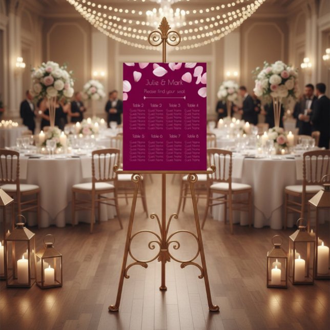 Romantic Pink Petals Wedding Seating Chart Acrylschild (Von Creator hochgeladen)
