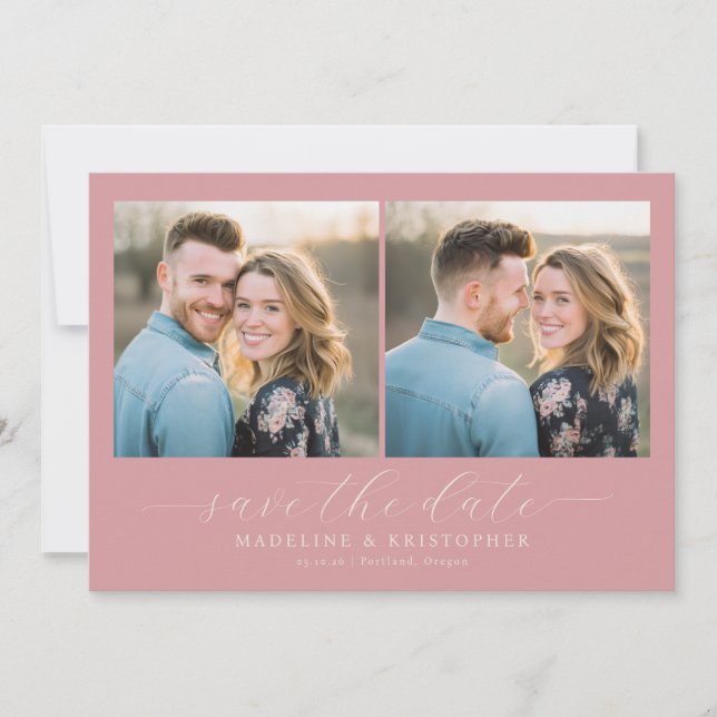 Romantic Pink Photo Collage Save The Date (Vorderseite)