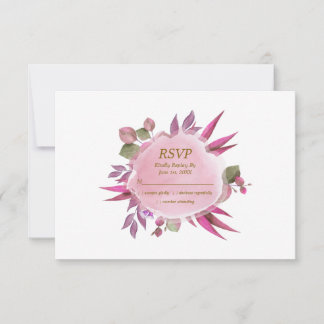 Romantic Pink Purple Floral Wedding RSVP Card Karte