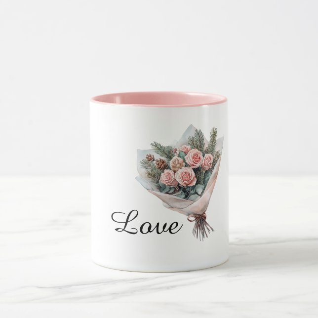 Romantic Pink Roses Bouquet of Flowers Tasse (Zentrum)