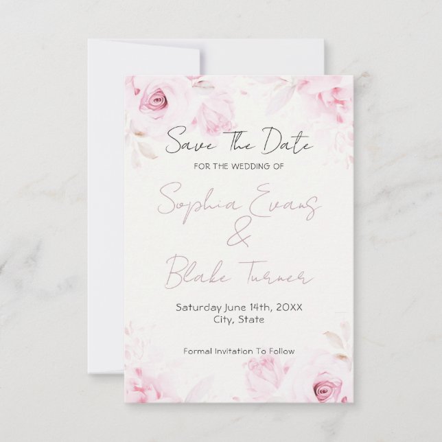 Romantic Pink Roses Elegant and Pretty Save The Date (Vorderseite)