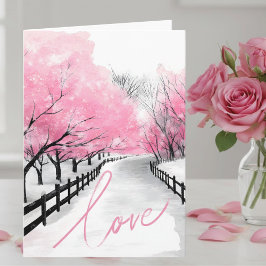 Romantic Pink Snow Scene Valentine's Day Card Karte