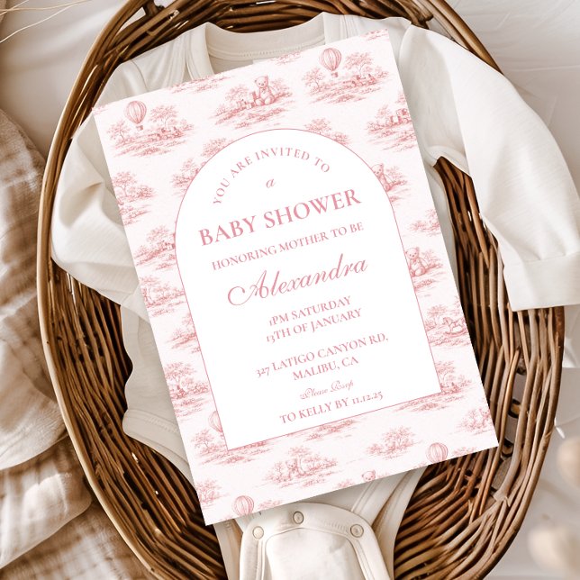 Romantic Pink Toile Baby Shower Einladung (Von Creator hochgeladen)