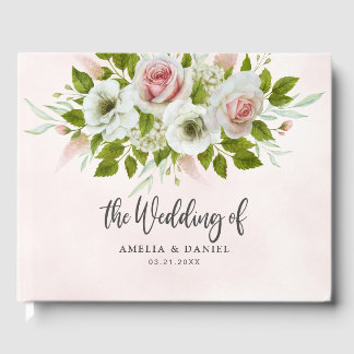 Romantic Pink Watercolor Floral Wedding Gästebuch