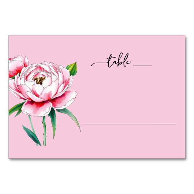 Romantic Pink Watercolor Peony Tischnummer (Vorderseite)