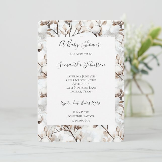 Romantic Pretty White Flowering Tree Baby Shower Einladung (Stehend Vorderseite)