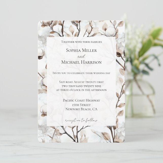 Romantic Pretty White Flowering Tree Wedding Einladung (Stehend Vorderseite)