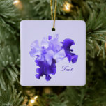 Romantic Purple Flag Iris Customized Keramikornament<br><div class="desc">This design feature a romantic purple flag iris with your name or other message against pale purple background. Typ the information you want in the Personalized sektion, such as a name, initials, or year. I love the near lumineszenzand diverse textur and shapes in iris blooms. The purple falls of this...</div>