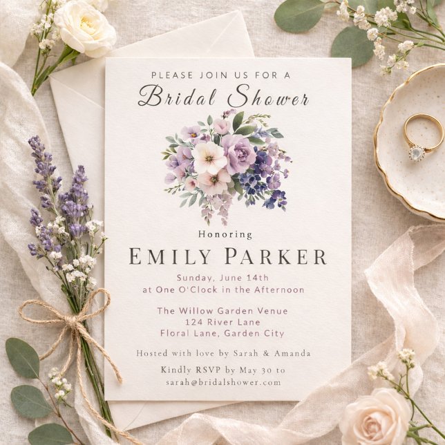 Romantic Purple Floral Bridal Shower Einladung (Von Creator hochgeladen)