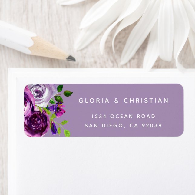 Romantic Purple Floral Return Address Label (Insitu)