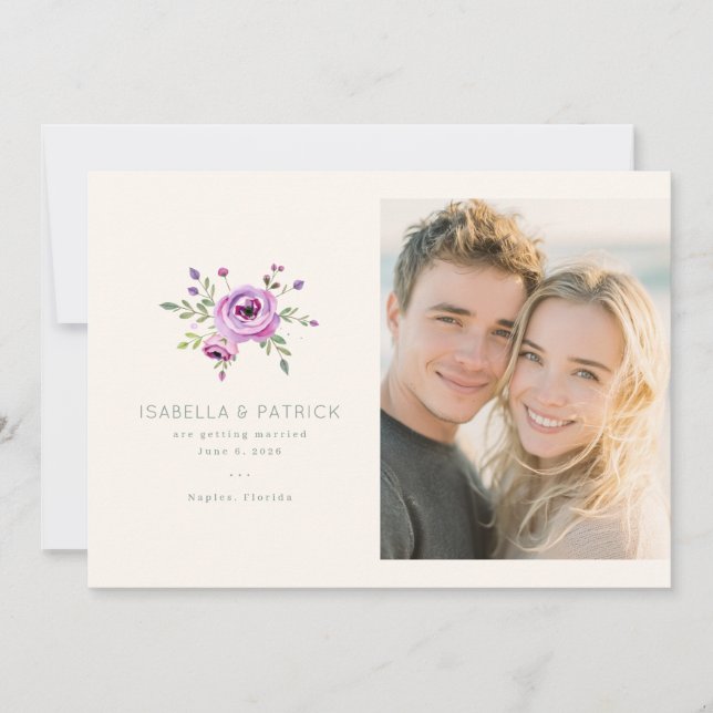 Romantic Purple Floral Save The Date (Vorderseite)