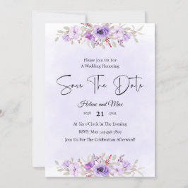 Romantic Purple Floral Wedding Save the Date Einladung